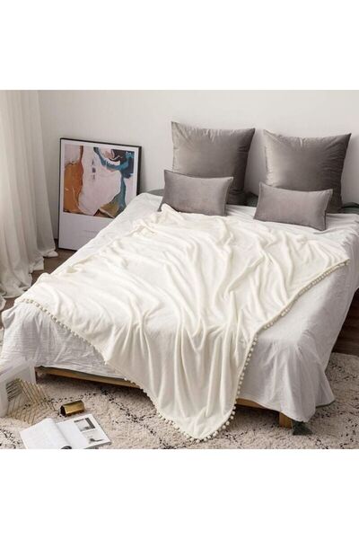 OEM Flannel Plush Blanket, Soft Warm Fleece, 170x210 cm, Beige, Decorative, Machine-Washable