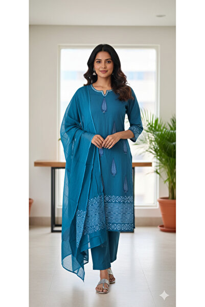 THUGFIT WEAR TEAL BLUE PURE COTTON SALWAR SUIT WITH MUL COTTON DUPETTA