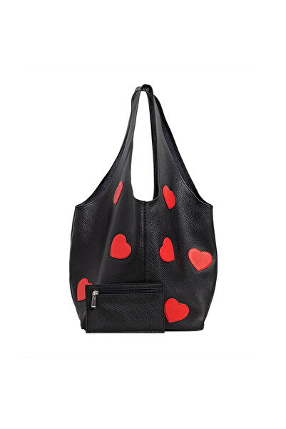 LAURA OLARU Black SACK Bag With Red Hearts