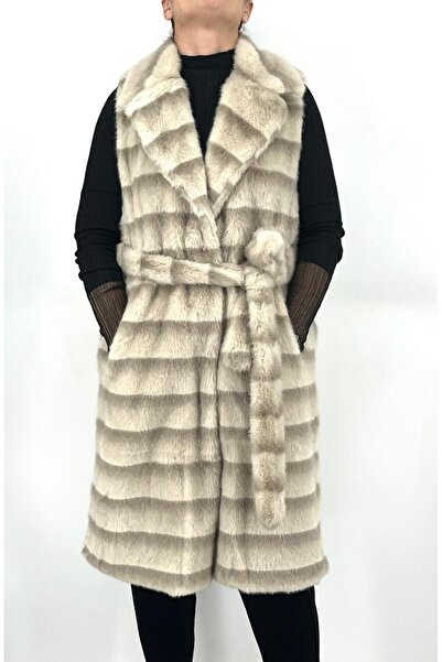 FRANCO FERRI Long vest with faux fur drawstring