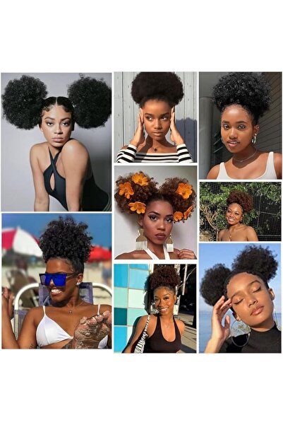 OEM Star Flower Afro Puff Hairpiece with Elastic or Clips, Short Curly Synthetic (Black/Brown-Copper)