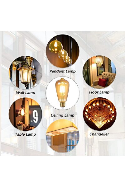 HYX LED Edison Bulb, 6-Pack 4W E27 ST64 Vintage Amber Glass, 2700K Warm White, Dimmable