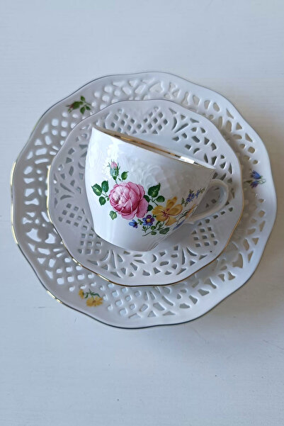 Bavaria Schumann Arzberg Tradition Flower Bouquet Antique Coffee Cup Set 3 Pieces 120 ml