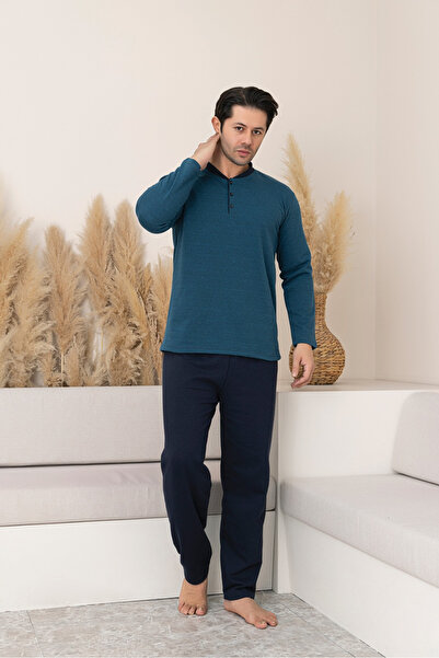 embody Men's cotton cotton wadded long pyjamas, large sizes turquoise P605-221