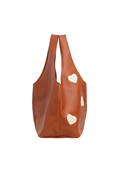 LAURA OLARU Camel SACK Bag with Cream Hearts