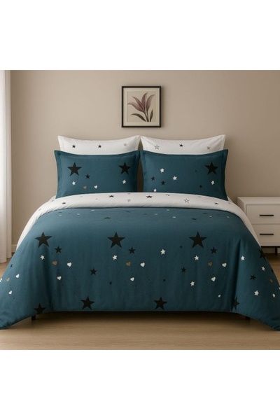 Casa Pucioasa Cotton Finet 6-Piece Bedding Set – Modern Teal with Black & Whi...