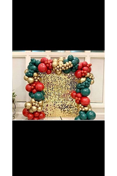 Parti Düşleri 66- Kırmızı - Koyu Yeşili - Gold Balon Zincir Set