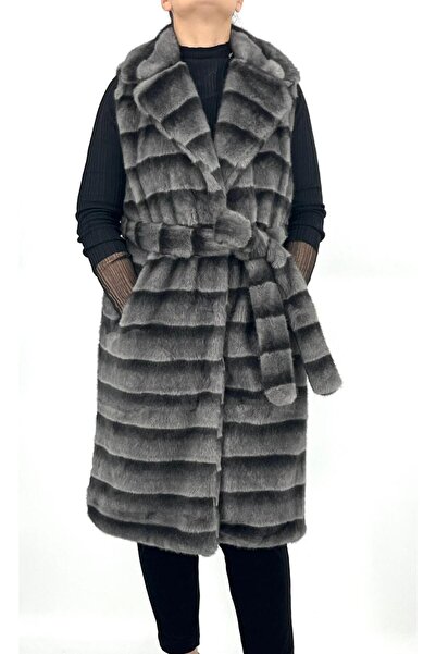 FRANCO FERRI Long vest with faux fur drawstring