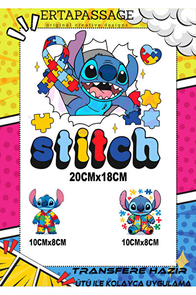 ErTaPassage Stitch Çocuk DTF Transfer Baskı – Ütüyle Yapışan – Tişört İçin Ko...