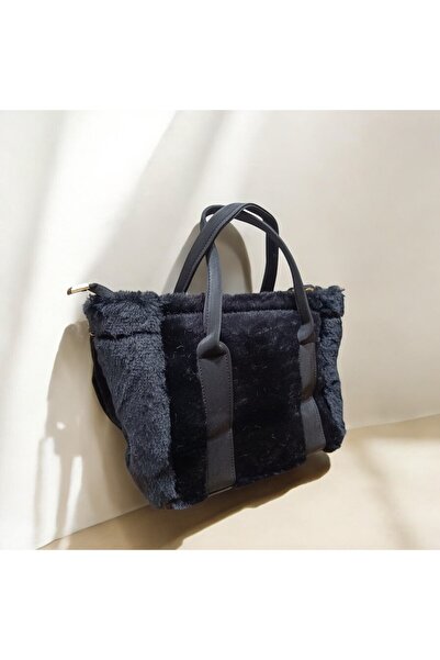 ZİVORA Women's Black Column Strap Fur Plush Crossbody Bag