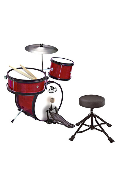 hotzeass Set Toba pentru Copii, 5 Piese, Scaun Reglabil pe Inaltime, Snare Drum 10", Rosu