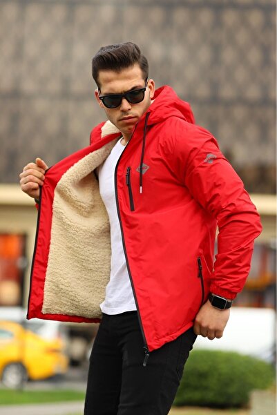 The Naz Line Men's Fur-Lined Waterproof Raincoat with Hooded Pockets