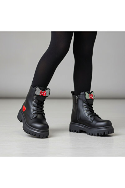 PATİK BEBE Girls' Zippered Style Children's Boots with Bow-Tie Figure