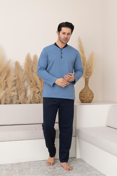 embody Men's cotton cotton wadded long pyjamas, large sizes blue P605-789
