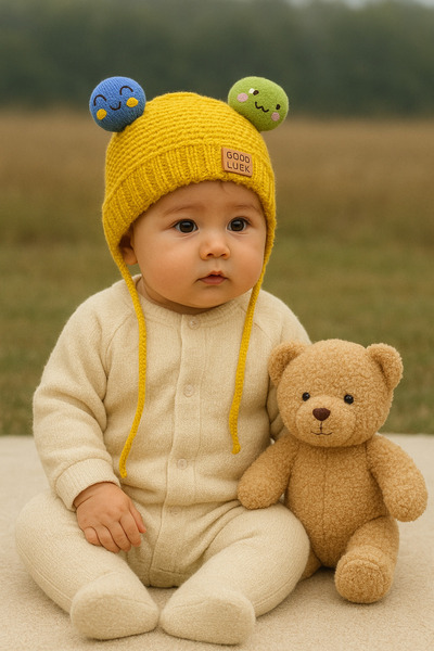 greenmoss Dış Kısmı Örme İç Kısmı %100 Pamuk Bebek Bere