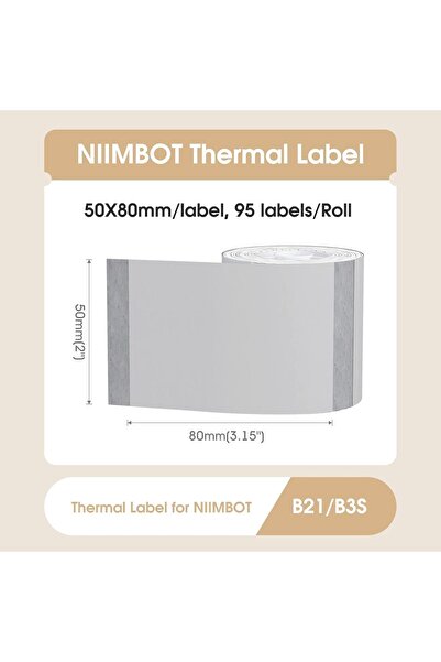 NiiMbot Thermal Labels B21/B3S 50×80 mm (2 x 3.15 in) — 1 Roll, 95 Self-Adhesive Transparent