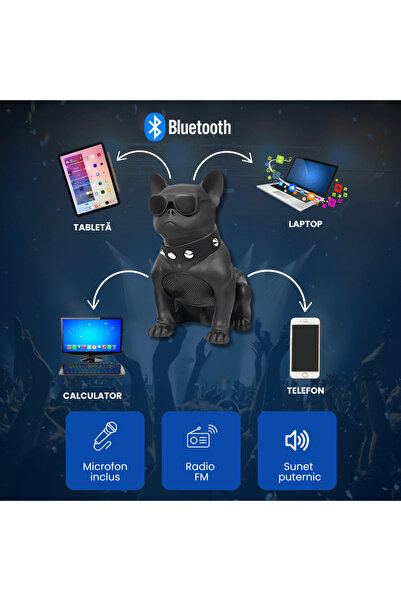 OferteTop Bulldog Black Portable Speaker with Bluetooth, FM Radio, USB and Integrated Microphone