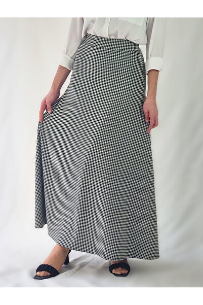 YAXİ Elastic Waist Maxi Flared Skirt with Crow Pattern