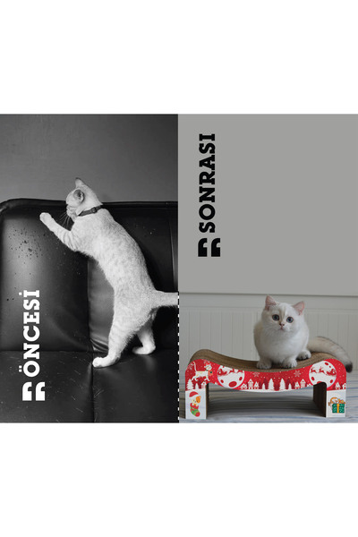 EMS Ambalaj Cardboard Cat Scratching Post, New Year's Concept, Cardboard Cat Bed, 40*25*15 cm