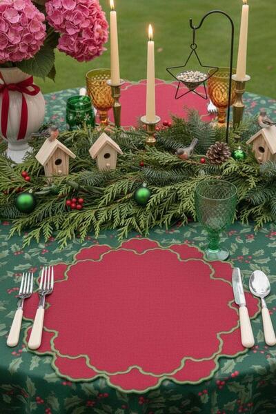 ref crea طقم فلورا الأمريكي المكون من قطعتين باللون الأحمر والأخضر