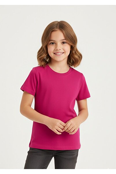 Mcrkids Unisex okrugla kragna majica kratkih rukava tamno ružičaste boje