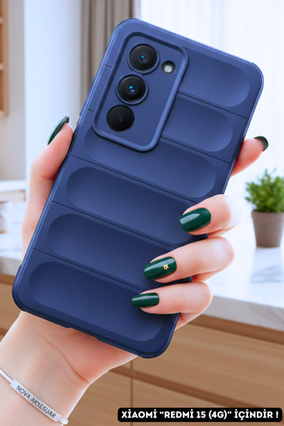 cepmoda Xiaomi'Redmi 15 (4g)' Case - Anti-Shock Velvet Interior Coating Curved Thick Soft Cover - Dark Blue