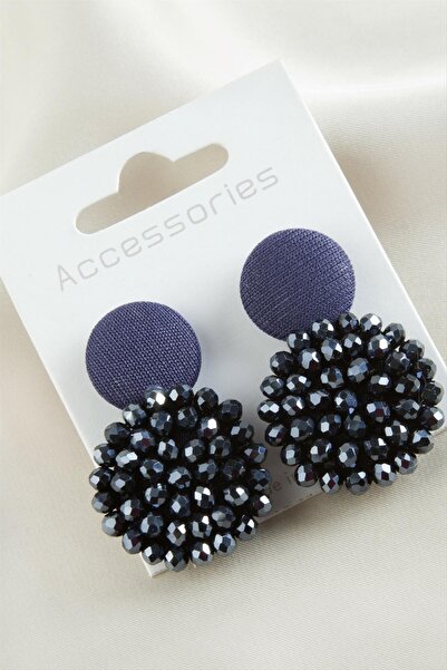 ZERO LAND Drnds Button (223605) Crystal Earring-Navy Blue