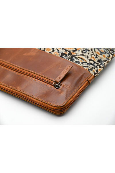 karenzi Artisan Genuine Leather & Kalamkari Laptop Sleeve | 14-inch Magnetic Flap Portfolio