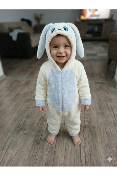 mj kids Unisex Baby Welsoft Plush Coat-Jumpsuit with Hooded Zippers