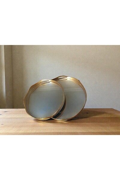 Canbay Store 2 li Aynalı Ada Sunum Tepsisi Lüks Gold Aynalı Tepsi