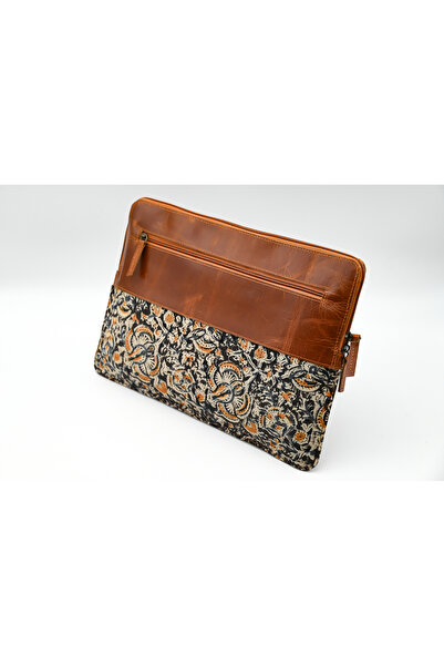 karenzi Artisan Genuine Leather & Kalamkari Laptop Sleeve | 14-inch Magnetic Flap Portfolio