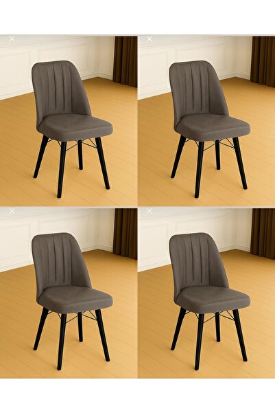 Yonga Tekstil Karegold Mutfak Sandalyesi 4 Adet Siyah Metal Ayaklı
