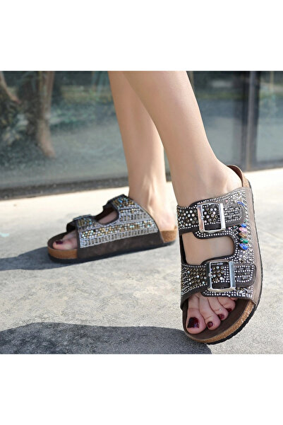 ZENGEZUR MALL Drnds Edaj Brown Nubuck Beaded Slippers (221030) (Size: 36)