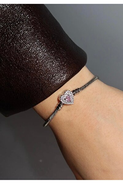 Lala سوار فضي اللون على شكل قلب مع تفاصيل حجرية يمكن ارتداؤه (ضوءك، أسلوبك)