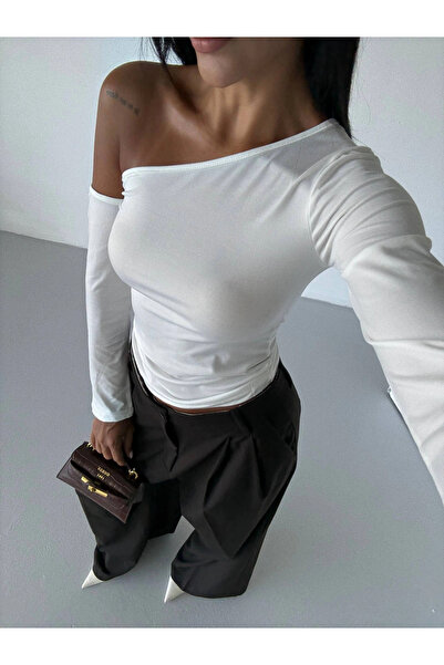 ZENGEZUR MALL Drnds Shoulder Detailed Sleeved Blouse White F2336 (220747) (Size: m)