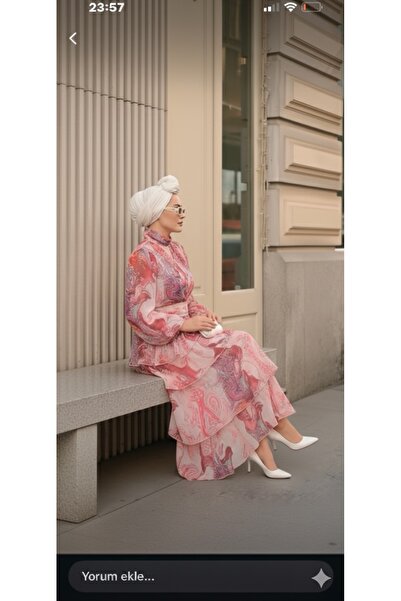 Kırmızı iz Şifon elbise kat kat elbise astarlı şifon elbise