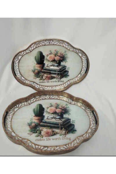 AROW Çırağan Home İtalyan Oval Ahşap 2’li Büyük Ve Küçük Boy Tepsi Seti