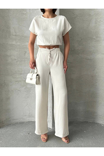 ZENGEZUR MALL Drnds Blouse Pants Set S255057 Beige (221956) (Size: L)