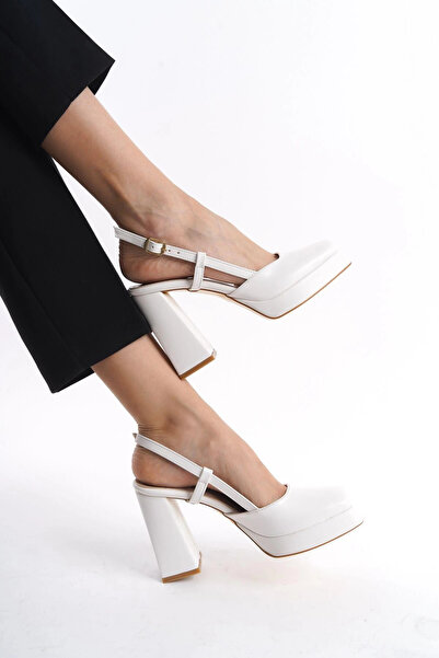 ZENGEZUR MALL Drnds Mety White Leather Heeled Shoes (215243) (Size: 39)