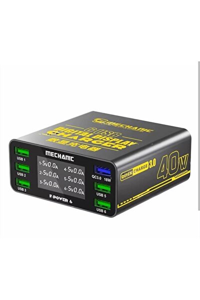 MECHANIC 40W 6 Port USB Hızlı Şarj Cihazı – QC3.0 – Dijital Akım Göstergeli