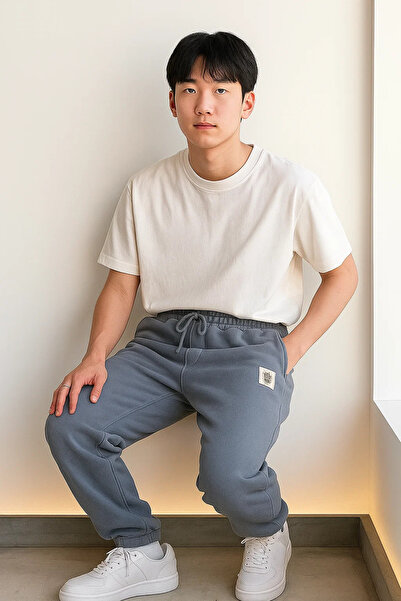 COMBİNE MİCHAİL Men's Elastic Waist Loose Gray Sweatpants