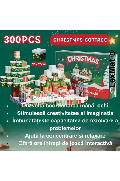 LexMat Christmas Cottage Magnetic Building Blocks, set of 300 pieces, multicolor green, 3 figures