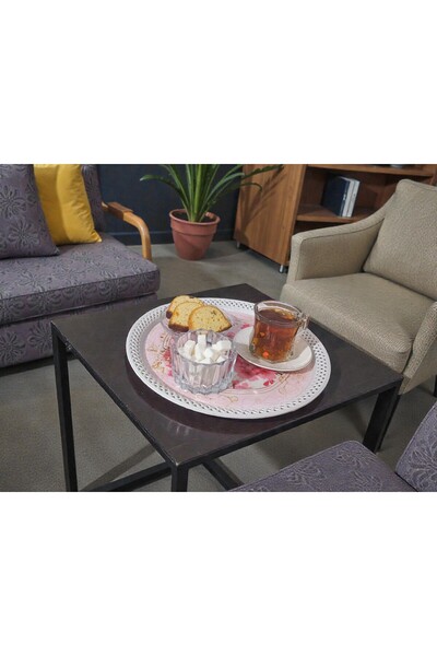 Canbay Store 3 Adet Örgülü Pembe Sakura Desenli Tepsi Sunum Tepsisi