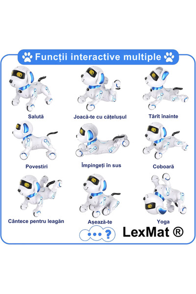 LexMat Intelligent Robot Dog White with Blue, 3 years+, with Remote Control, LED Lights, Music, Dancing and