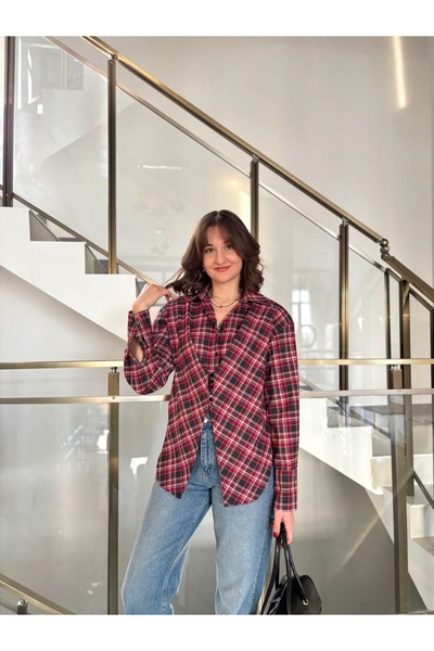 Sude Kızanlıklı Cămașă în carouri cu detalii asimetrice din pernițe pentru umeri piese