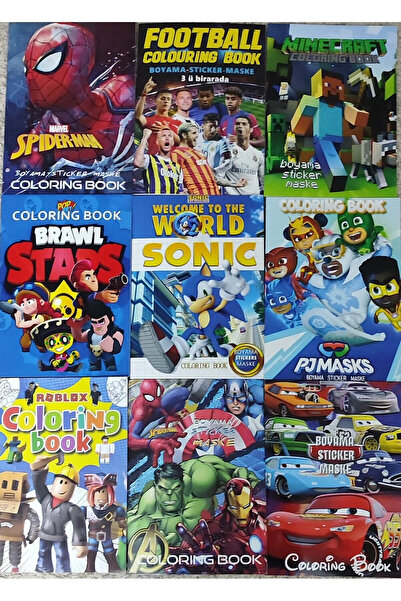 DerinHome 9 Adet Erkek çocuk süpriz karakter karışık Boyama Kitabı Stickerlı ...