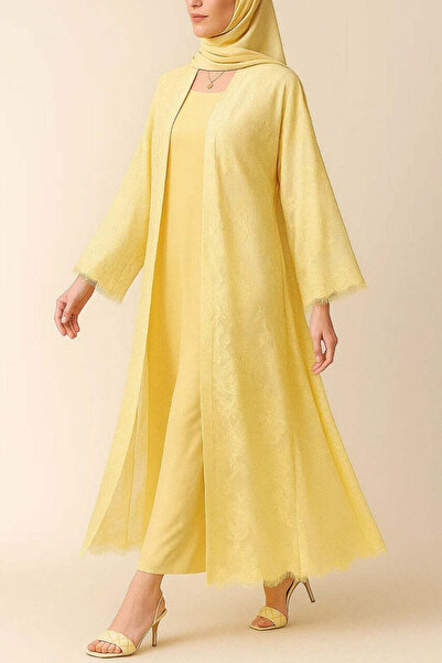 MayaCloset Luxury Arabic Sheer Dantel Abaya & Kimono & Ferace