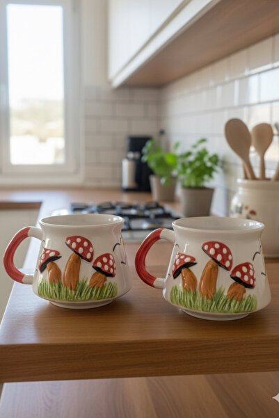 Janset كوب مزدوج مصنوع يدويًا بنقش الفطر البارز