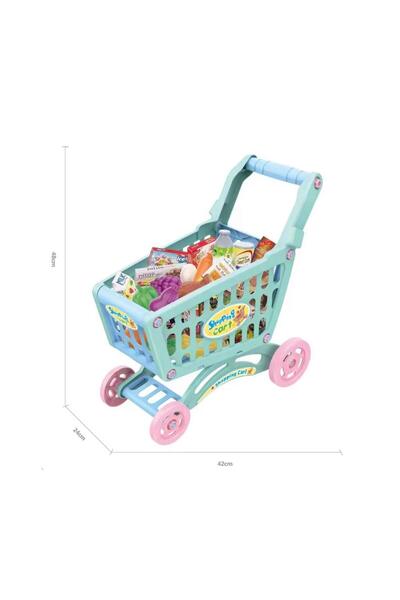 Denn Store Supermarket Set, Children's Shopping Cart 43 pieces, food accessories included, 48×42×24 cm