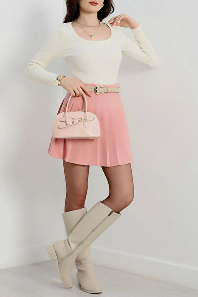 ZENGEZUR MALL Drnds U-Neck Ribbed Knit Blouse White A132 (221424) (Size: L)